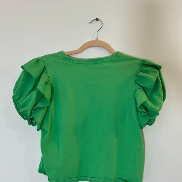Green Ruffle Sleeve Top - Picture 2 of 3